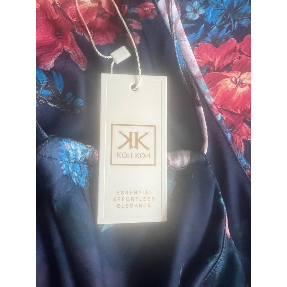 Koh Koh Womens Floral High Neck Maxi Dress Sleeveless Dark Blue Multi-Color 2XL - Picture 10 of 16